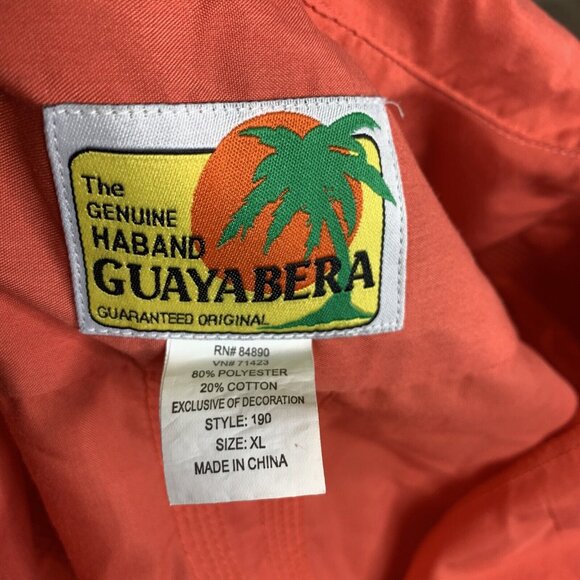 The Genuine Haband Men's Guayabera Shirt Large Orange Zip Up Embroidered Pockets - Picture 6 of 6